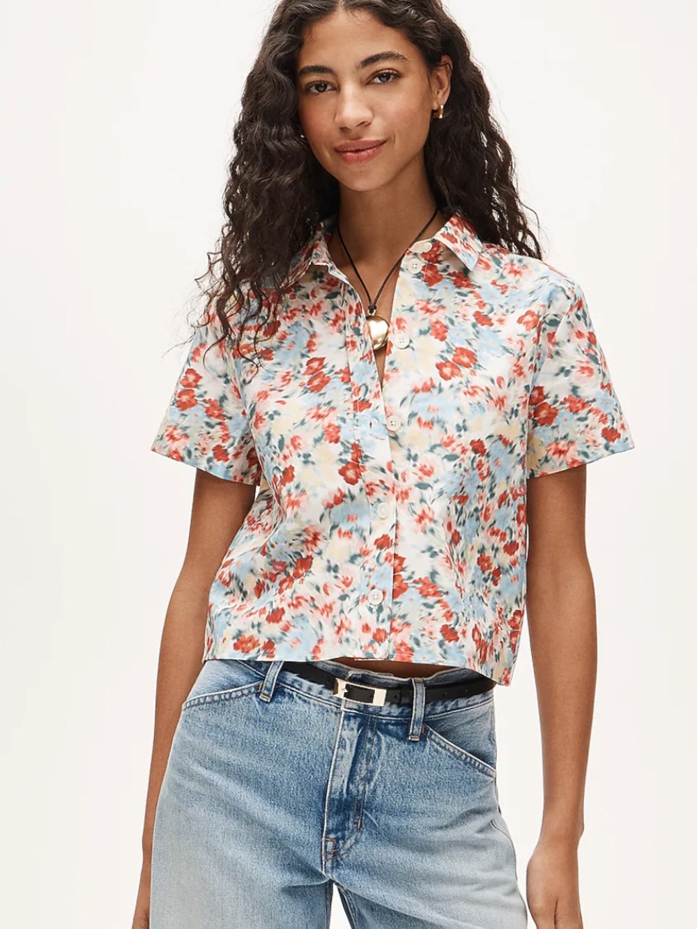 NWT J. Crew Floral Button-Front Short Sleeve Top